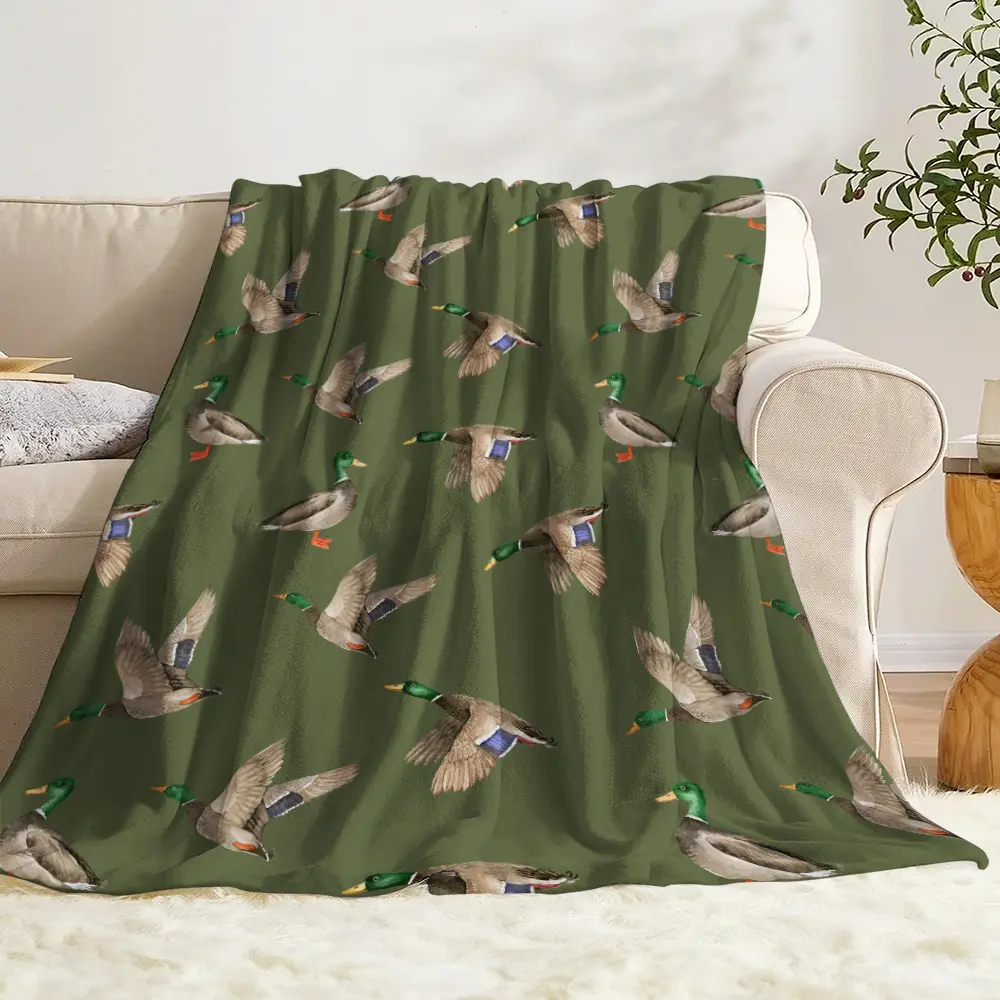 Vintage Mallard Print Flannel Throw Blanket - Cozy Soft Texture, Tufted Weave - Warm for Naps, Camping - Ideal Gift for Family - Home Decor Textile Blanket Throw, Throw Blankets