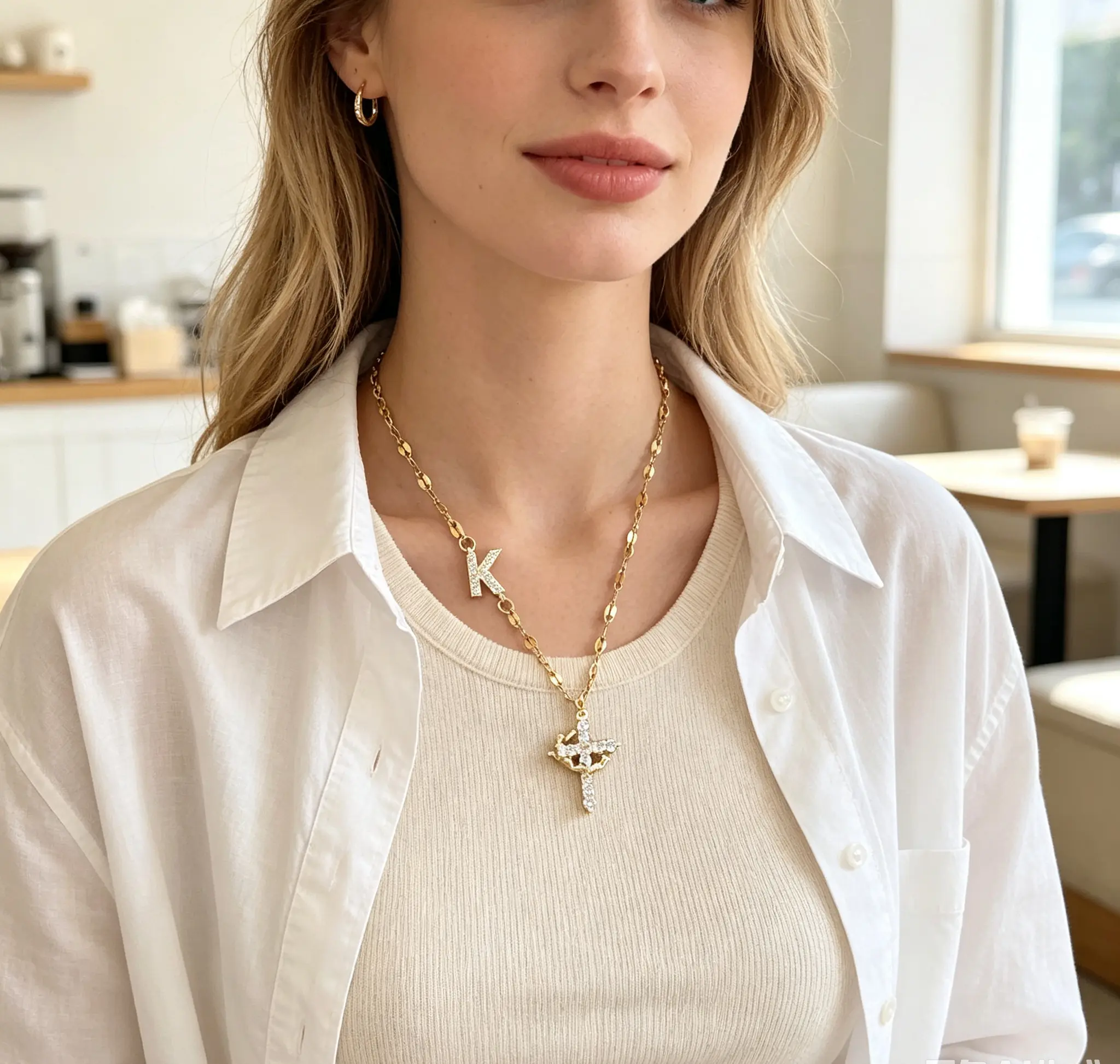 initial necklace New Arrival Fashion Versatile Best-Selling Elegant Rotatable Cross Necklace Inlaid with Zirconia & 26 Letters
