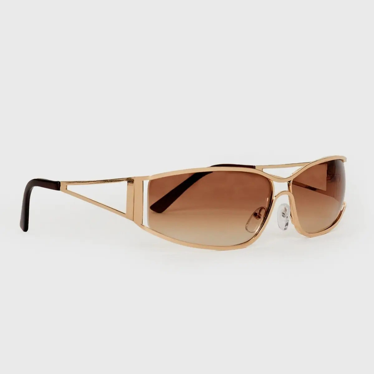 Y2K Sunglasses for Women Men Aesthetics 2000s Outfit Accessories Oval Y2K Glasses Metal Frame Wrap Around Shades Brown Lenses Casual Style Eyewear