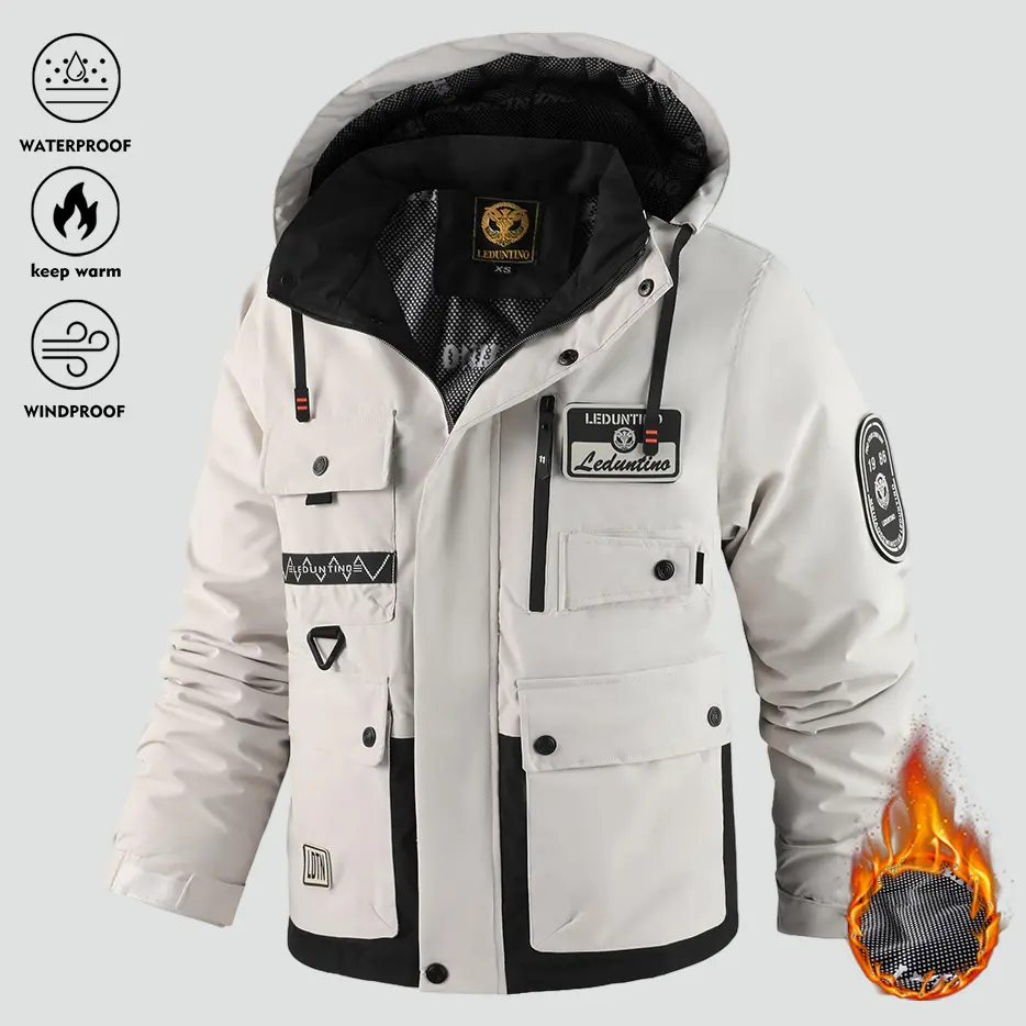 Men's Heavyweight Winter Jacket with Removable Hood & Stand Collar - Windproof Full-Zip Parka Coat with Multiple Pockets