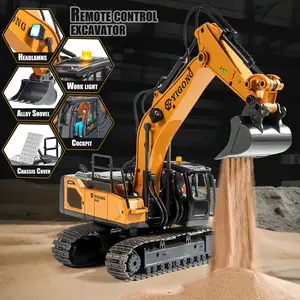 11-Channel Giant RC Excavator Toy Metal Frame Durable Plastic Body 360 °   Rotating Workbench Sync Control Joystick Simulate Digging Dumping Outdoor Sand Play Set Perfect Gift for Kids Teens