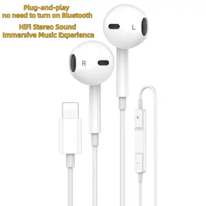 Wired Lightning Earphones, Semi-In-Ear, HiFi Stereo Sound, Plug-And-Play, Mic & Volume Control, Ideal for iPhone, Music, Gaming, Streaming