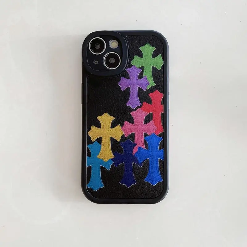 Colorful Cross-Pattern Protective Case Cover for iPhone 11/12/13/14/15/16/17 Pro/Plus/Pro Max, Ultra-Thin Form-Fitting Shockproof Smartphone Accessory Protector for Men & Women
