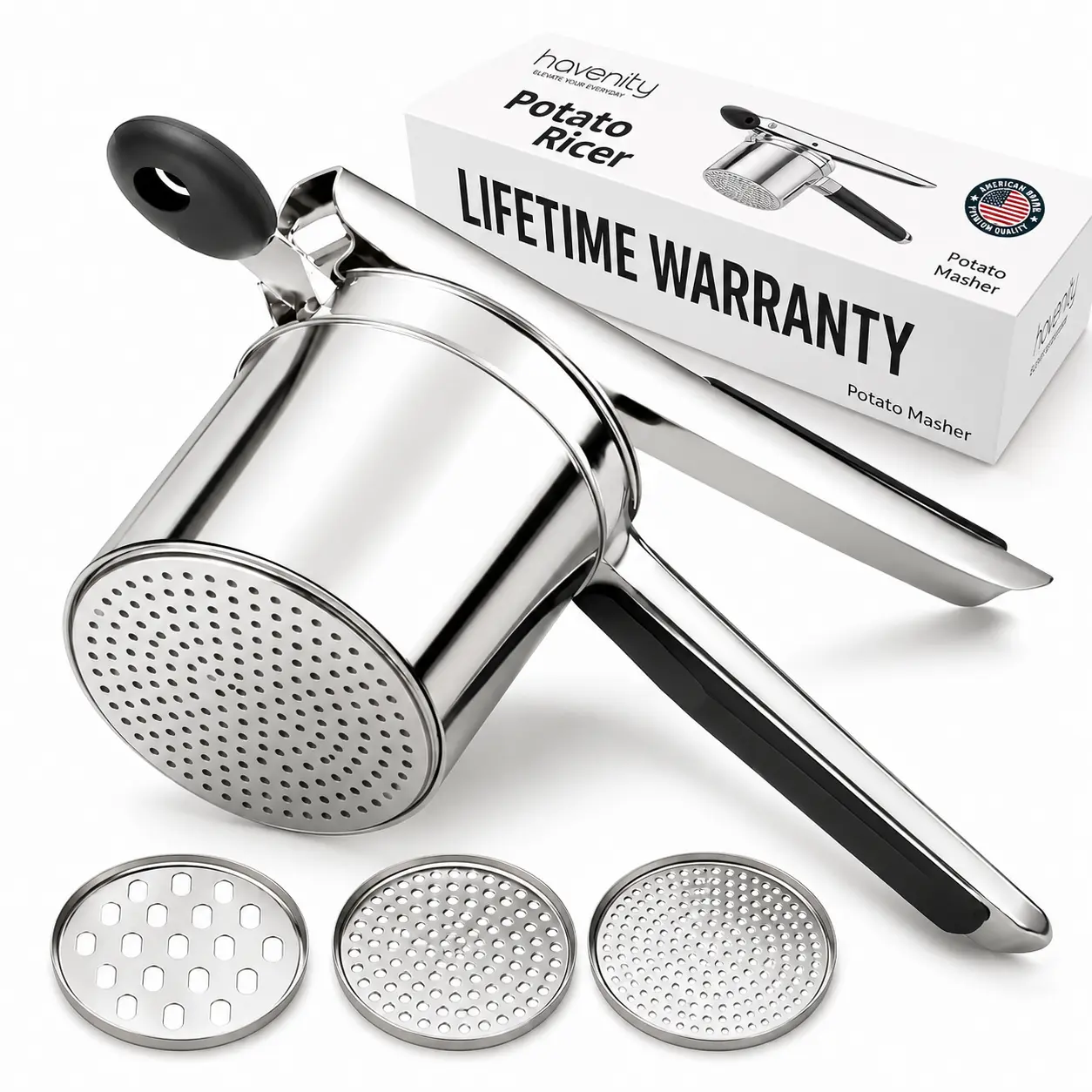 Havenity Potato Ricer, Heavy Duty Stainless Steel Ricer for Mashed Potatoes, 15oz Capacity Fluffy Mashed Potato Masher Baby Food Masher, Durable Kitchen Tool Potato Press, Easy to Use Kitchen Gadget with Lifetime Warranty summerwins