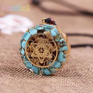 Natural Blue Turquoise Orgonite Energy Necklace - Healing Crystal Geometric Pendant, Chakra Stone Protection Amulet, Unisex Indoor Leisure Spiritual Accessory