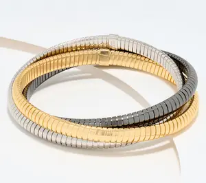 David Markstein Bronze Three Strand Slip-On Tubogas Bracelet Polished Finish Rhodium Yellow Gold Black Mocha Tri-color Italian Craftsmanship