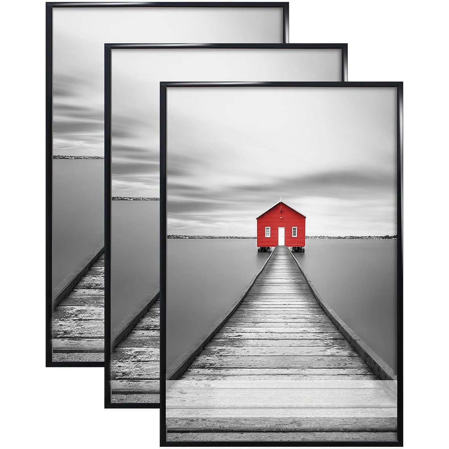 16x24 Rectangular Black Photo Frames (3 Pack) - Sturdy Scratch-Proof Home Decor Room Decor Supplies, Horizontal/Vertical Wall Mounting, Multi-Size Options Including 16x20,18x24,20x30,24x36