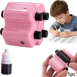 4-in-1 Math Roller Stamp -  Addition Subtraction Multiplication Division Practice Tool, Random Math Equation Roller Stamp, Refillable Reusable Teaching Tool, Learning Aid, Fun Math Gift, Random Equations, Student (Blue/Pink)