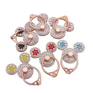 Disney Mickey Mouse Ring-Shaped Lazy Phone Holder with Colorful Gemstones & Gold Finish for Stylish Convenience
