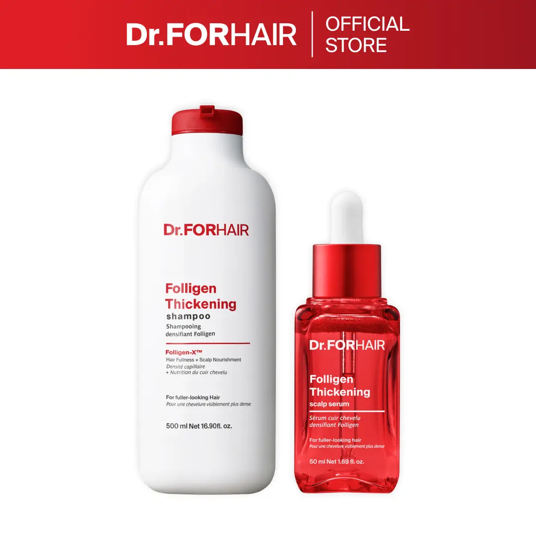 [Dr.FORHAIR] Thickening Power Couple - Shampoo 16.91 oz + Thickening Scalp Serum 1.69 oz | For Fuller-Looking Hair | Thickening Hair | Complete 2-Step Root Care | Root Volume | Healthy Scalp
