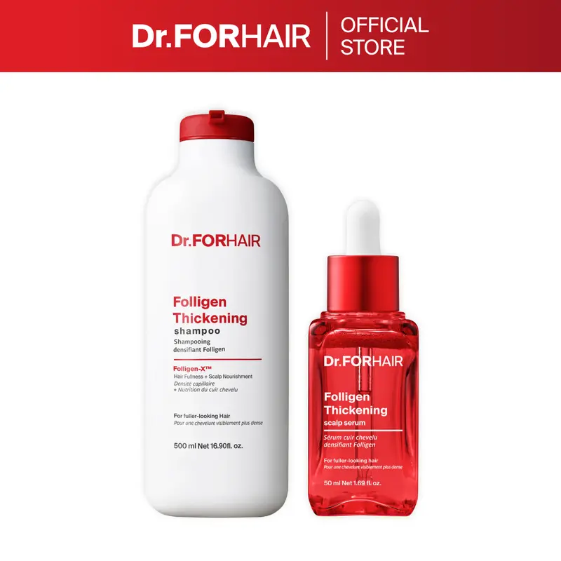 [Dr.FORHAIR] Thickening Power Couple Set - 16.91 oz Shampoo + 1.69 oz Thickening Scalp Serum, 2-Step Root Care for Voluminous Hair, Scalp Care Routine, Thicker Hair Tips, Sodium C14-16 Olefin Sulfonate, Scutellaria Baicalensis Root Extract