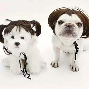 Pet Wig Helmet Bob Hairstyle Sports Props, Stretch Hat Pet Warm Fiber Straight Hair, Multi-Purpose Holiday Gag Gift, Halloween Christmas Holiday Costume Accessories.