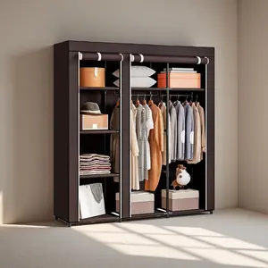 Portable Closet Organizer - Heavy Duty Metal Hanging Rack with Durable Non-Woven Fabric| Space Saving Wardrobe Storage Solution for Bedroom/Closet| Foldable & Adjustable (White/Black)