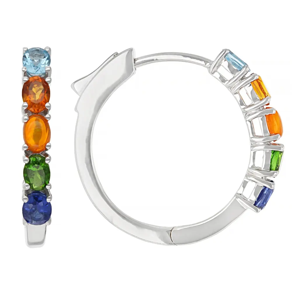 JTV Orange Ethiopian Opal With Multi-Gemstone Rhodium Over Sterling Silver Earrings 1.58ctw