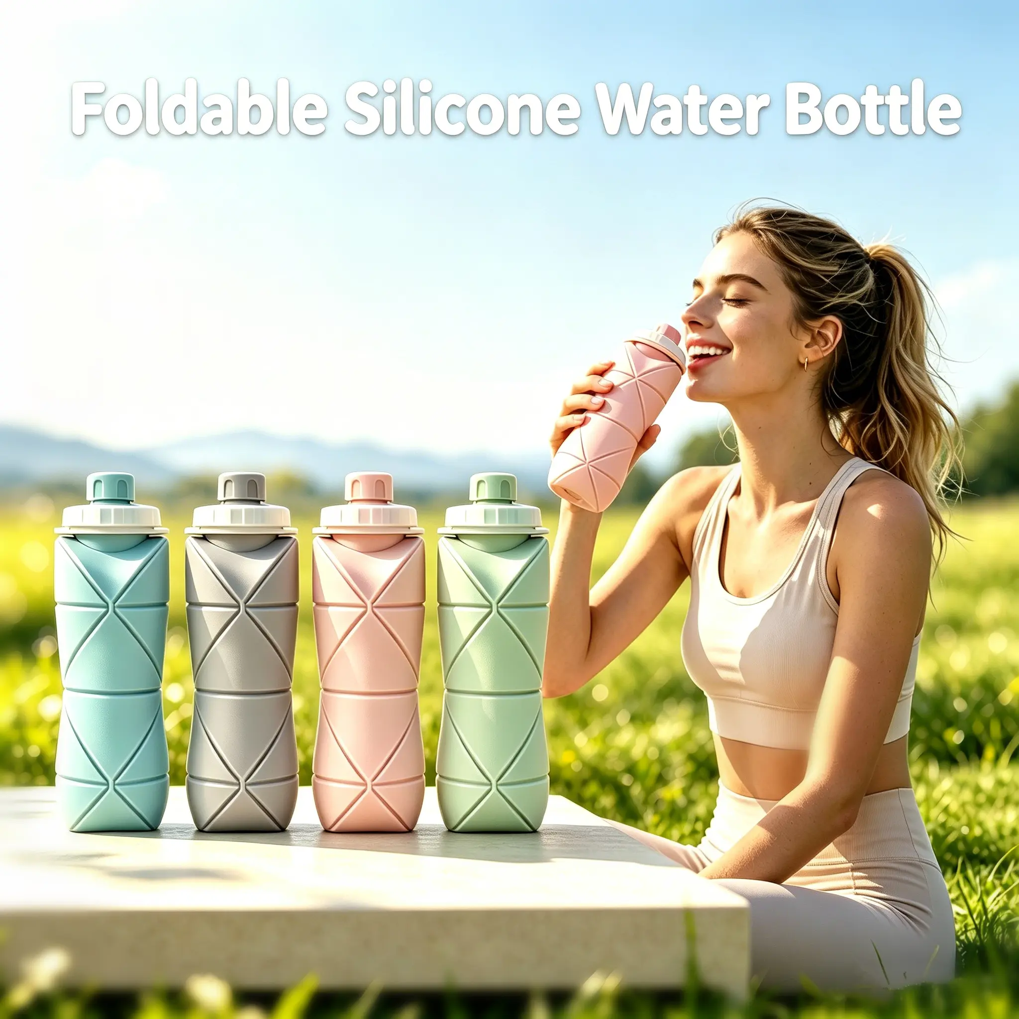 Collapsible Silicone Travel Water Bottle 600ml, Leakproof Reusable Portable Foldable Cup for Camping Travel Outdoor Sports