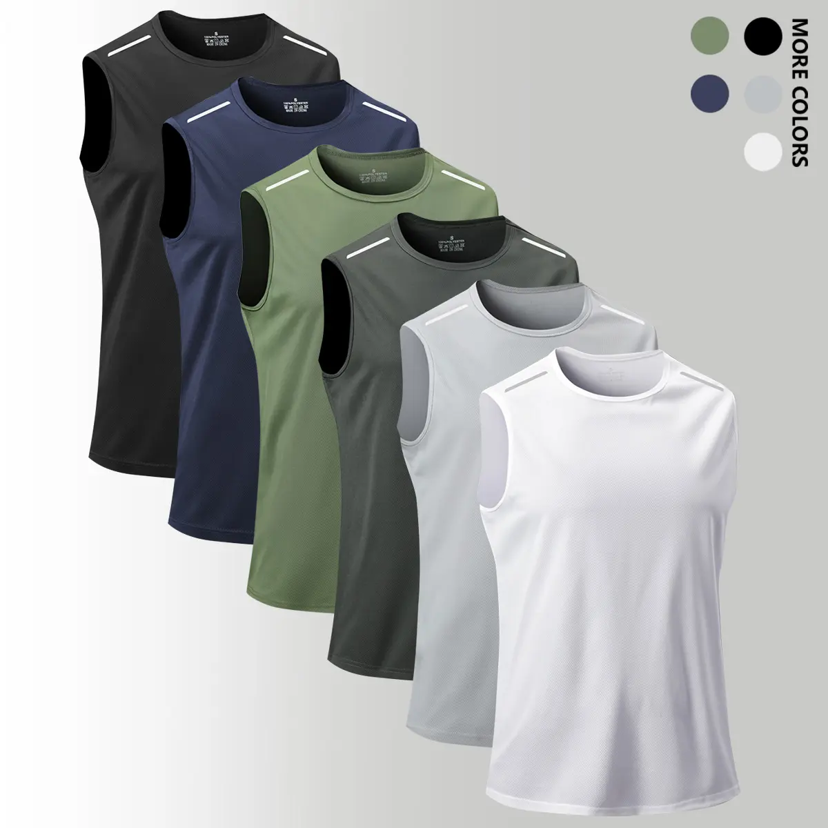 Men's Quick-Dry Breathable Sleeveless Round Neck Training Vest - Reflective Stripe Base Tank Top, Athletic Activewear for Gym, Outdoor Sports, Sleeveless Vests,summerwins,travel essentials,camping essentials