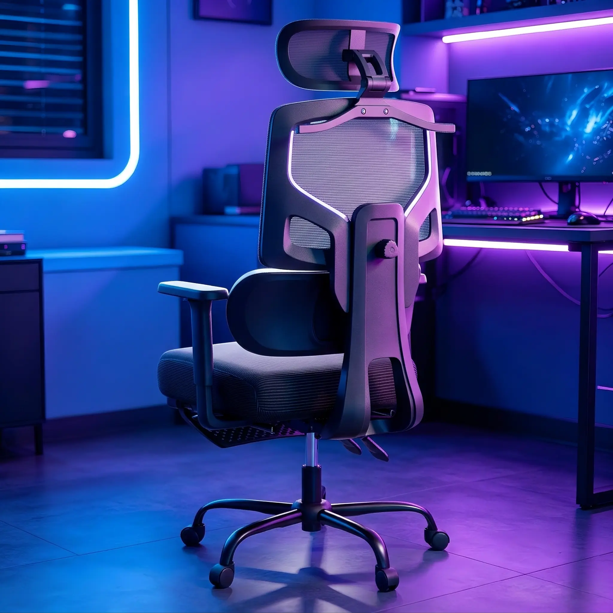Mr IRONSTONE Ergonomic Office Gaming Chair with Footrest & Adjustable Lumbar Support, High Back Home Desk Chair, 90-135° Tilt Lock and Wide Cushion, Big and Tall Mesh Chairs for Man Woman, Black Task Chair, 400lbs Capacity