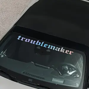 1PC Street Cool Style Sticker (for car body) backpacks, Decal for cars, "Iridescent Troublemaker Logo" design, with street trendy cool casual vibe Decor sticker