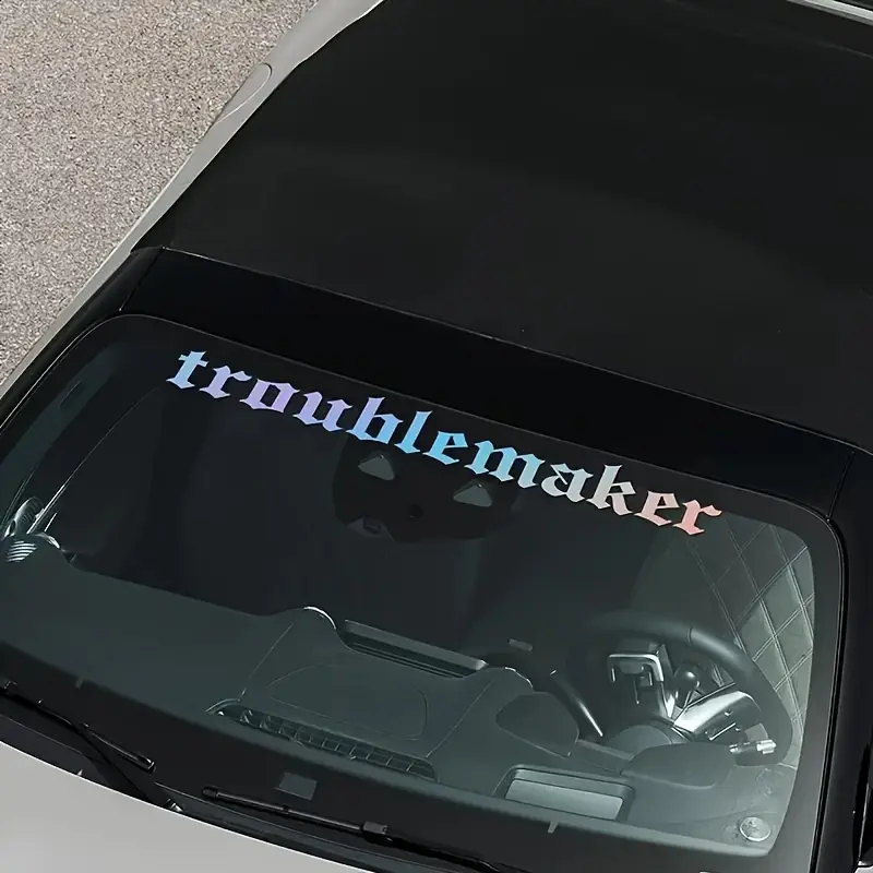 1PC Street Cool Style Sticker (for car body) backpacks, Decal for cars, "Iridescent Troublemaker Logo" design, with street trendy cool casual vibe Decor sticker