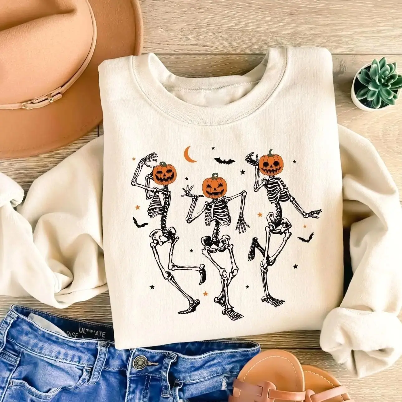 Halloween Skeleton Pumpkin Sweatshirt, Dancing Skeleton Crewneck, Spooky Season Pumpkin Sweatshirt, Vintage Fall Halloween Apparel, Cozy Autumn Outfit, Halloween Gift for Women & Men