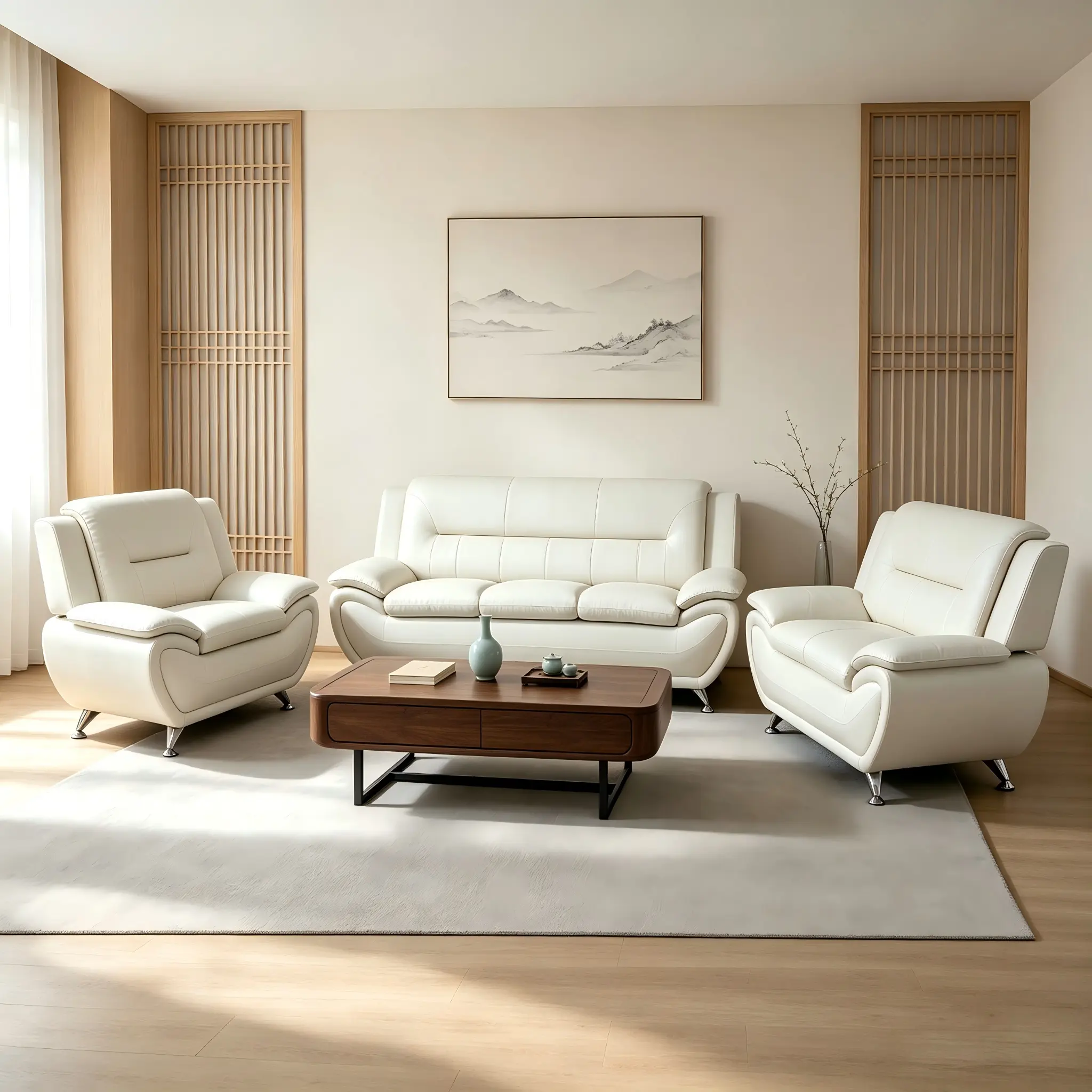 Faux Leather Sectional Sofa Set, Contemporary Living Room Furniture Set,  Living Room/House/Bedroom/Office/Apartment