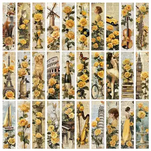 Vintage Rose Pattern Bookmark, 30pcs/set Creative Paper Bookmark, Reading Bookmark, Book Decoration Card, Office Stationery & Supplies