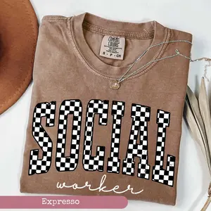 Comfort Colors®, Checkered Social Worker Shirt, School Counselor t-shirt, Social Worker School Shirt, Social Worker Shirt Gift Cotton Fabric