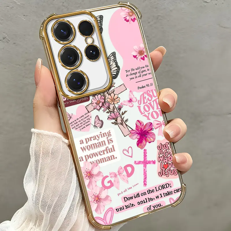 Christian Cross Floral Pink TPU Soft Phone Case for iPhone 17,16 Pro Max,15 Plus,14,13,12,11,Smartphone Accessories for Handheld Cellphone Devices,Gift Case-XS9527