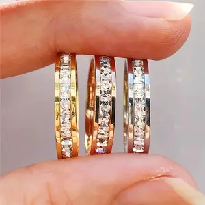 Women's Stainless Steel Full Circle Square Ring - 1pc, Anti-Allergic, Classic, Daily Wear Circular Ring for Clothing Matching, Circular Ring Rings