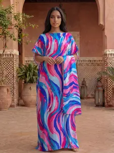 Women's Elegant Graffiti Print Set, Spring Summer Thin Loose Long Robe Shawl + Long Silk Scarf, Beach Sun Protection Satin Scarf