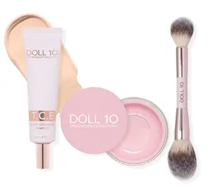 Doll 10 Super-Size TCE Foundation, Pink Powder,and Brush 3pc Set