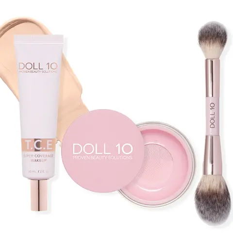Doll 10 Super-Size TCE Foundation, Pink Powder,and Brush 3pc Set