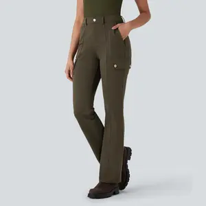 Halara Women's Mid-Rise Polyester Fabric Cargo Bootcut Bottoms, Hiking-Style Womenswear with Pockets