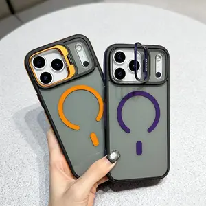 Luxury Magsafe Transparent Kickstand Stand Phone Case for IPhone 11 12 13 14 15 16 17 Pro Max Plus Magnetic Bumper Cases Cover