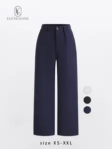 Elengatine Women’s White Tailored Wide-Leg Pants – High Waist with Pleated Front, Clean Straight-Leg Fit, Elegant & Comfortable, Perfect for Office, Meetings & Daily Wear