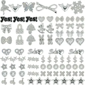 DoDoBeads 80 Pcs Big Junk Charms Bulk, Bling Flat Back Charms for Junk Socks, Silver Rhinestone Charm for Socks, Hearts, Bows, Stars, Bunnies, and More Cute DIY Decorations