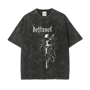 Men's Vintage Washed Oversized Seamless Short-Sleeve T-Shirt, Deftones Retro Heavy Metal Graphic, Classic Rock Band Menswear, Soft Cotton Summervibes 1-Piece Top