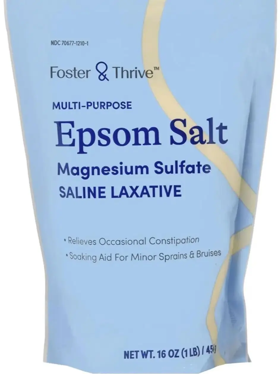 Foster & Thrive 1 lb Pouch Epsom Salt Granules - Magnesium Sulfate USP 100% - Saline Laxative - Multi Purpose - Great for Foot Baths Body Care Comfort Skin Repair Cleansing Cleanser