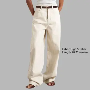 Flamingals Solid High Waist Straight Leg Pants Without Belt for Women's Fashion Classic Style Wear