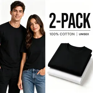[2-Pack] Premium 100% Combed Cotton T-Shirts (Black & White), 180g Breathable Summer Tee, Shape-Retention Crew Neck, Precision Stitching, Durable Non-Deforming Basics, Available in Regular & Oversized Fit, Unisex Casual Blank Tee