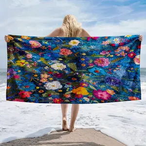 1PC colorful and soft beach towel, lightweight, fast drying, absorbent polyester fiber suitable for summer beach vacations, outdoor leisure activities, picnic mats