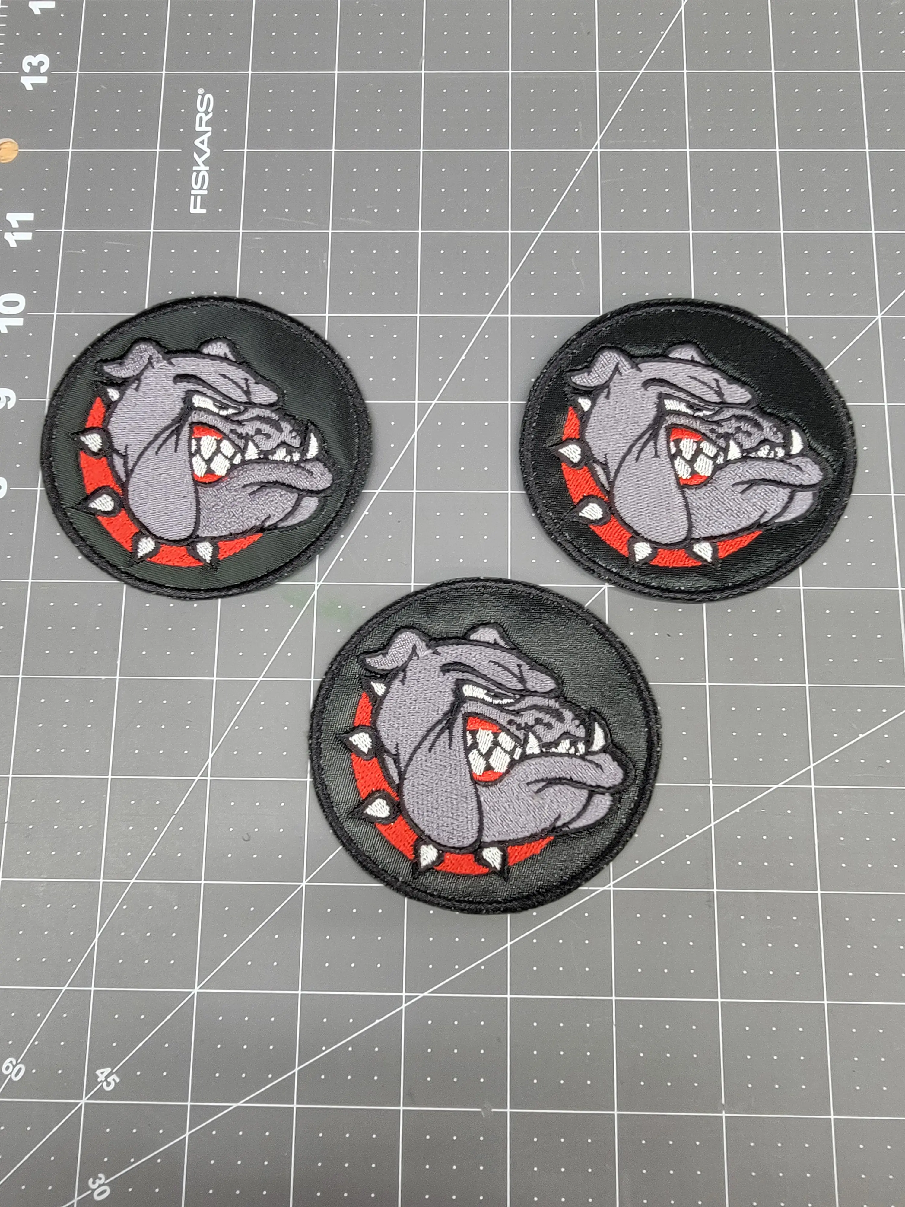 Round Bulldog Patch | 3" Embroidered on Black Twill