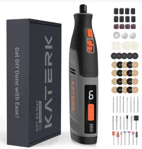Katerk Cordless Rotary Tool Kit with 70 Accessories, 4000mAh Battery, 6-Speed, 28000RPM, Light Duty Engraving Pen for Sanding, Polishing, Drilling, Etching, Grinding, Wood Carving