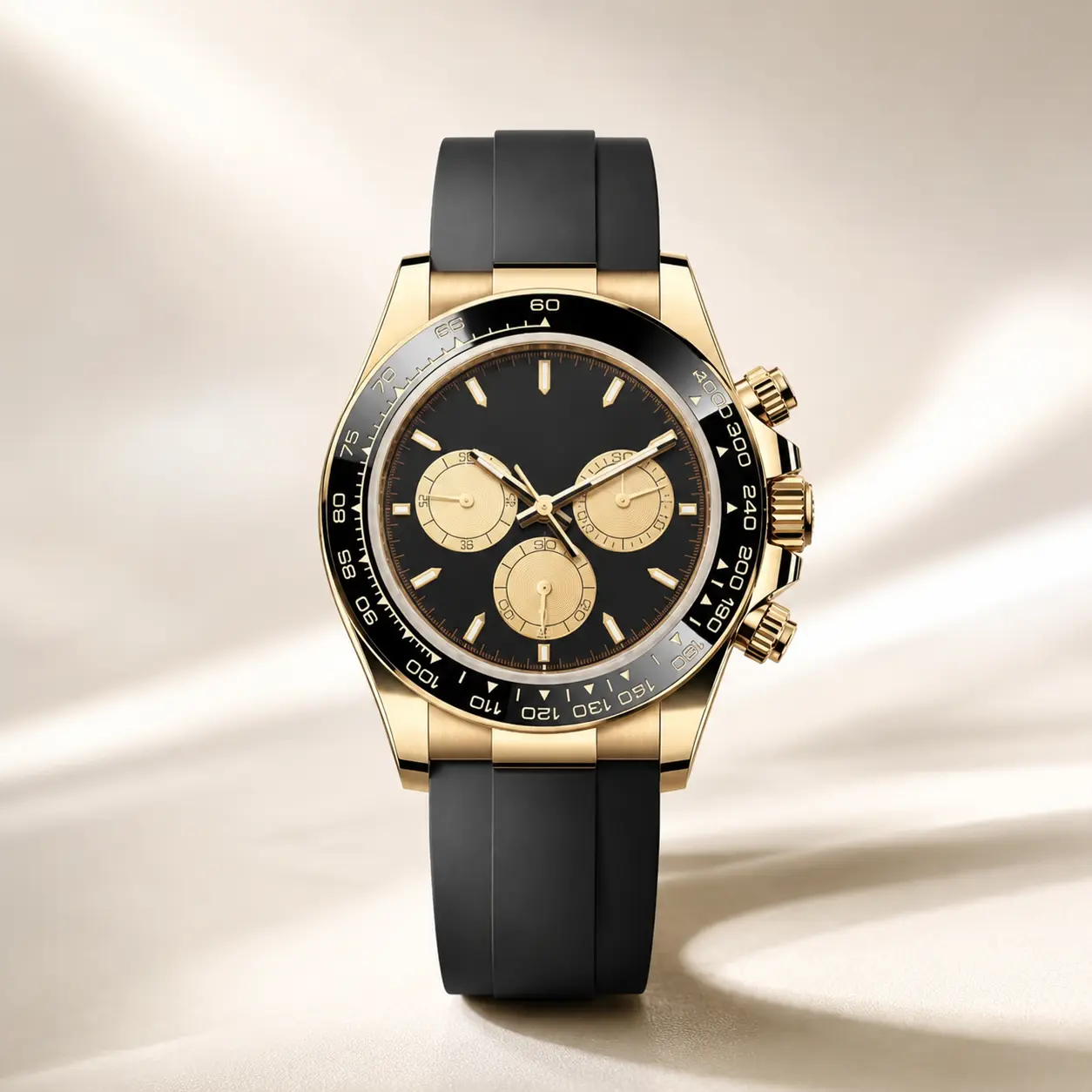 Men’s Chronograph Style Fashion Watch, Black Rubber Strap Analog Wristwatch with Round Dial, Sport Casual Everyday Watch