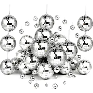 37 Pcs Mini Silver Disco Mirror Ball Ornaments Hanging Disco Balls for Party Wedding Birthday Christmas Tree Decoration Festive Dance Cup Toppers