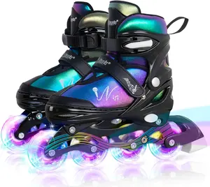 Nattork Gradient Color Inline Skates for Kids Teens, Light-Up PU Wheels, Adjustable Sizing, ABEC-7 Bearings, Secure Buckle Straps, Stylish Beginner Skates, Birthday Christmas Holiday Gift