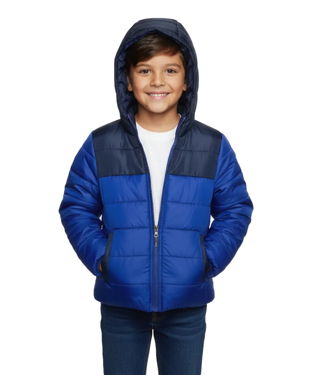 UNIK Boys' 2-12 Years Warm & Comfortable Water-Resistant 100% Polyester Fleece Lined Long Sleeve Zipper Hooded Puffer Jacket, Royal Blue, for School, Style BJ2077