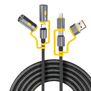 Multi Fast Charging Cable 6-in-1 USB C Lightning iPhone Android Laptops Charger PD 60W Data Sync Nylon Braided With Light & Flameless for Cellphone & Electronic Device