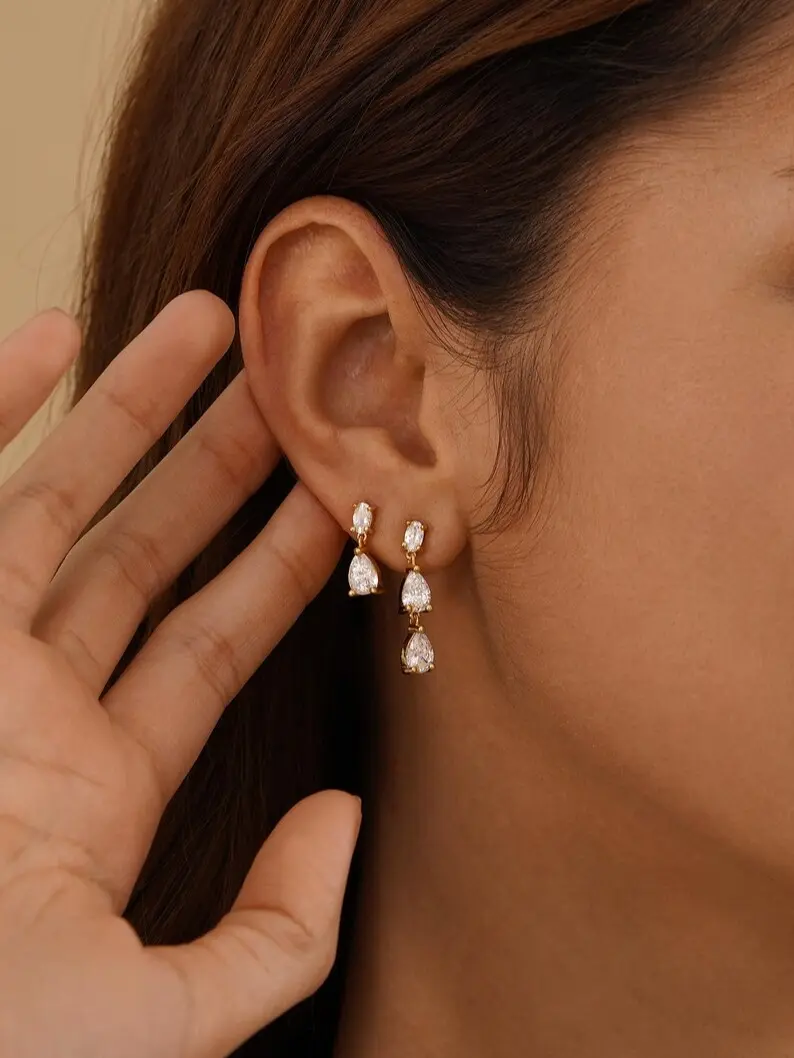 Hypoallergenic Earrings Set, Minimalist Diamond Drop & Dainty CZ Studs, Chic & Casual Artificial Gemstone Jewelry, Meaningful Keepsake Wedding Gift for Bridesmaids, Chic Artificial Gemstone Earrings