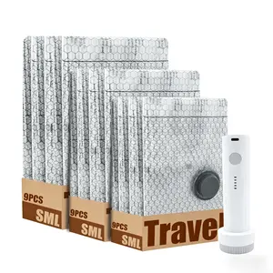 Vacuum Storage Bags for Travel with  Rechargeable Electric Pump, S/M/L Multi-Size Airtight Compression Bags, Save 80% Space for Clothes, Bedding & Pillows, Reusable Space Saver Bags for Luggage & Household Organization Compact USB